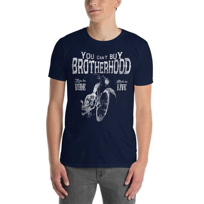 Biker Motorrad T-Shirts "Can't buy Brotherhood" Variante 6 – Marineblau – Vorderansicht