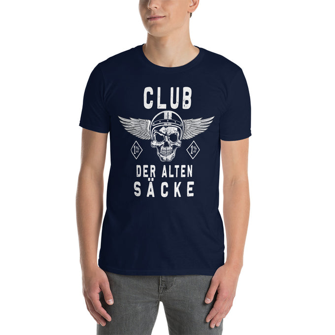 Biker Motorrad T-Shirts"Club der alten Säcke" – Marineblau – Vorderansicht