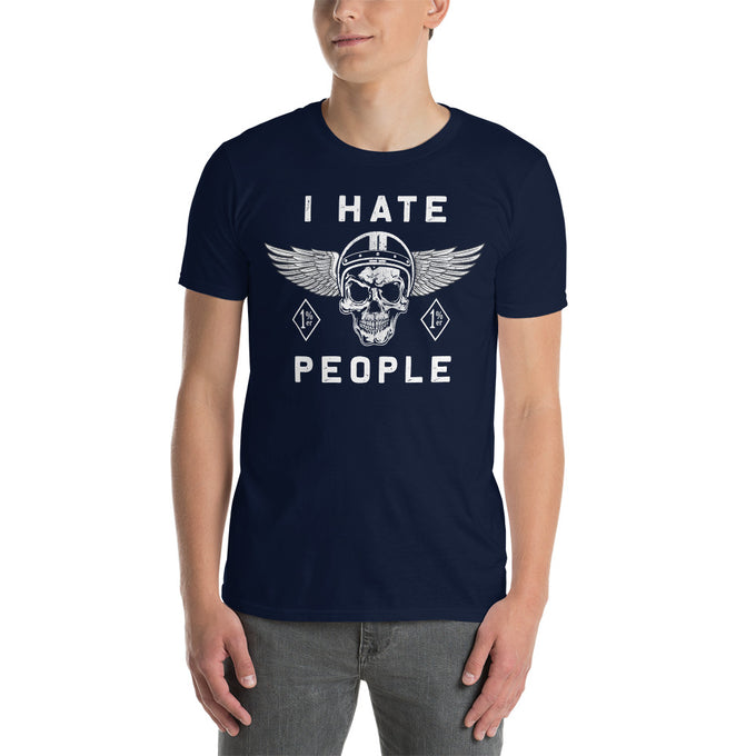 Biker Motorrad T-Shirts "I hate People" – Marineblau – Vorderansicht