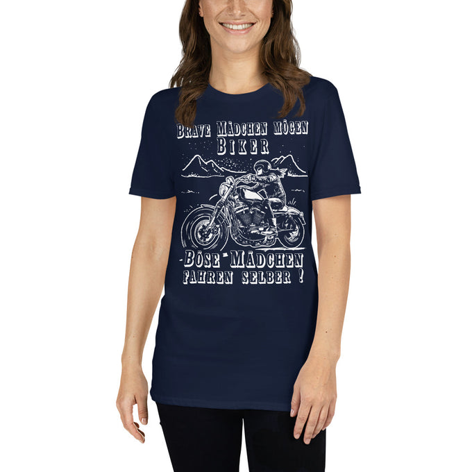 Damen T-Shirt "Böse Mädchen" – Marineblau – Vorderansicht