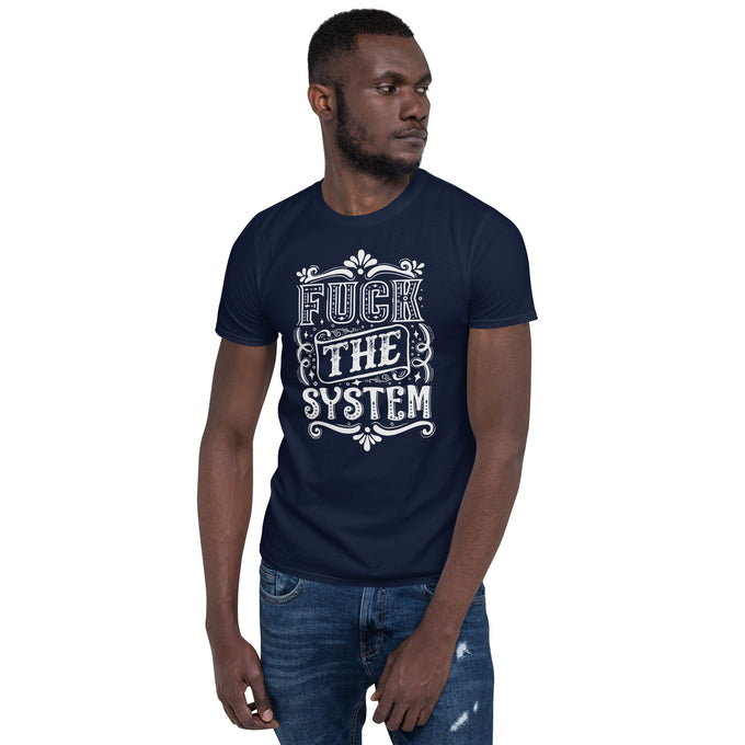 Biker Motorrad T-Shirts "F*ck the System" – Marineblau – Vorderansicht