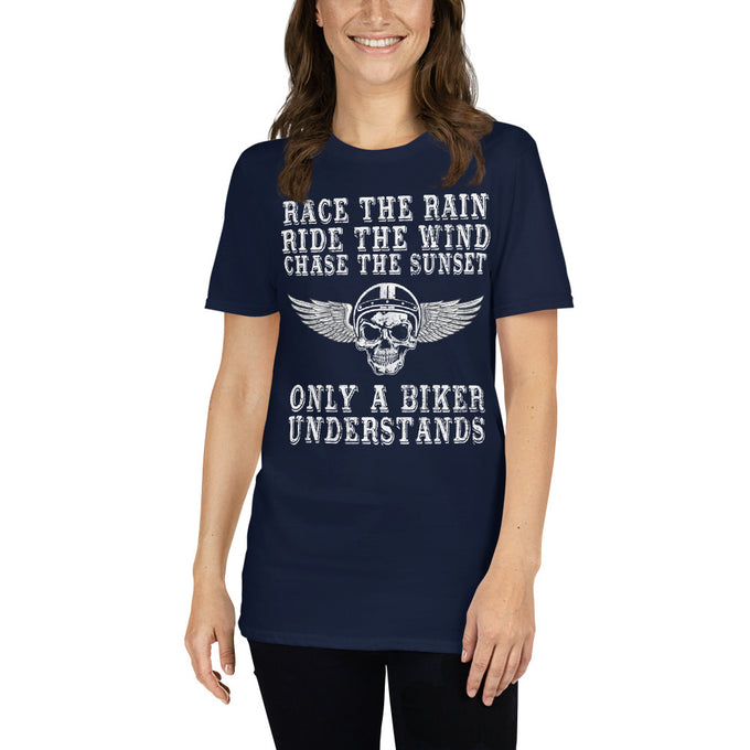 Damen T-Shirt "Race the Rain" – Marineblau – Vorderansicht