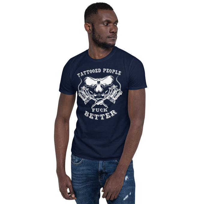 Biker Motorrad T-Shirts "Tattooed People f*ck better" – Marineblau – Vorderansicht