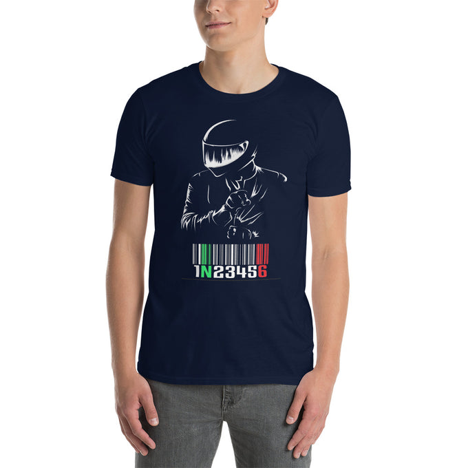 Biker Motorrad T-Shirts "1N23456 Motorrad Fußschalthebel Motorcycle Gear Shift" Variante 2 – Marineblau – Vorderansicht
