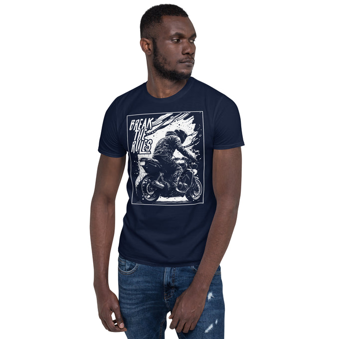 Biker Motorrad T-Shirts "Break The Rules" – Marineblau – Vorderansicht