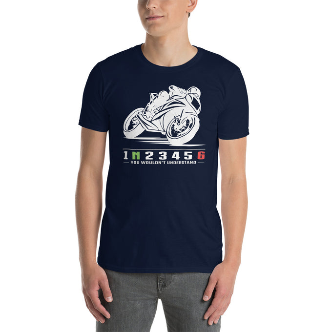 Biker Motorrad T-Shirts"Super Bike Sportler Racing Bike" Variante 2 – Marineblau – Vorderansicht