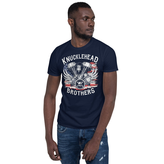 Biker Motorrad T-Shirts "Knucklehead Brother" Variante 8 – Marineblau – Vorderansicht