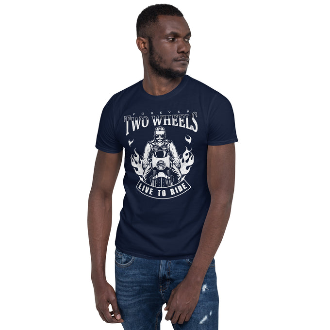 Biker Motorrad T-Shirts "Forever Two Wheels" Variante 1 – Marineblau – Vorderansicht
