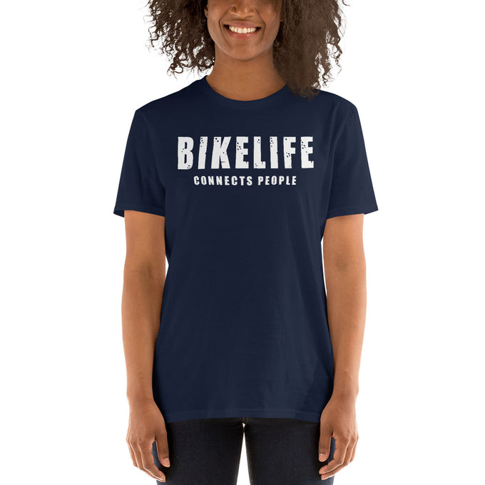 Biker T-Shirt "Bikelife Connects People" – Marineblau – Vorderansicht