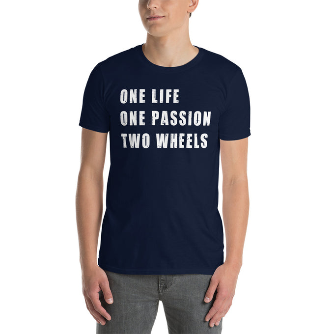 Biker T-Shirt "One Life, One Passion" – Marineblau – Vorderansicht