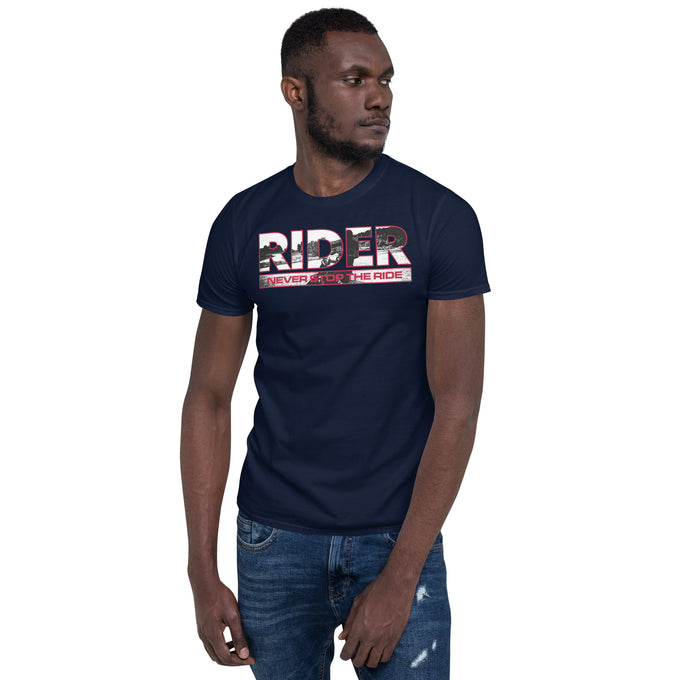Biker T-Shirt "Never Stopp The Ride" – Marineblau – Vorderansicht