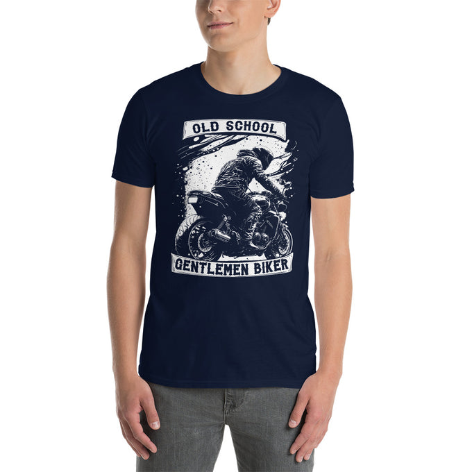 Biker T-Shirt "Old School Gentleman Biker" Variante 1 – Marineblau – Vorderansicht