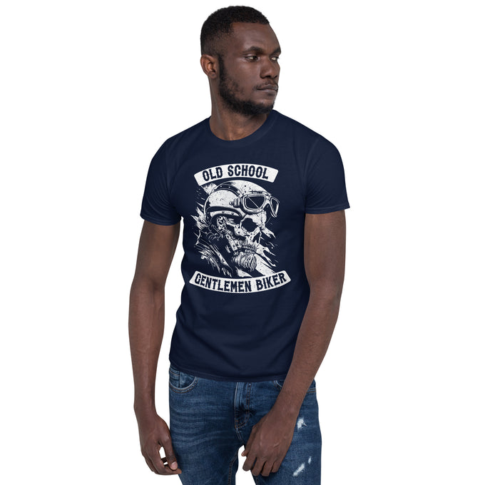 Biker T-Shirt "Old School Gentleman Biker" Variante 2 – Marineblau – Vorderansicht