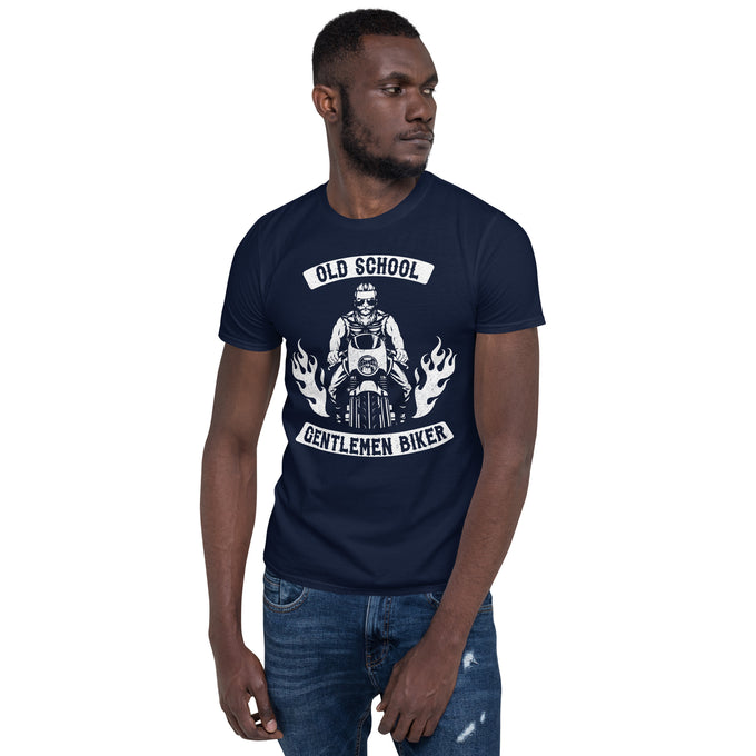 Biker Motorrad T-Shirts"Old School Gentleman Biker" Variante 3 – Marineblau – Vorderansicht
