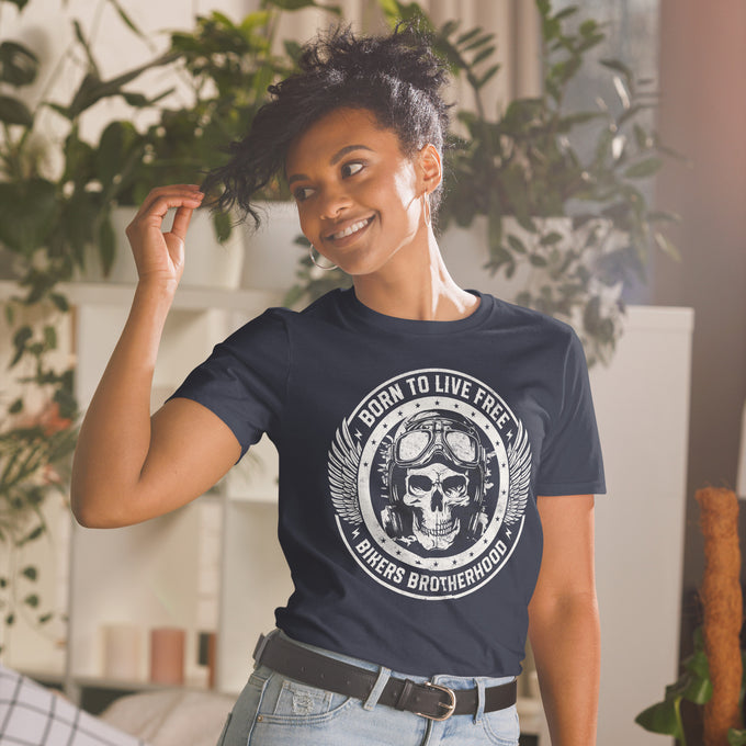 Biker Motorrad T-Shirts "Born To Live Free" Variante 3 – Marineblau – Vorderansicht