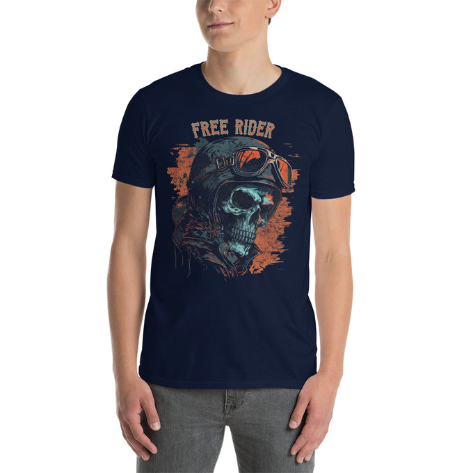Biker Motorrad T-Shirts T-Shirt "Free Rider" – Marineblau – Vorderansicht