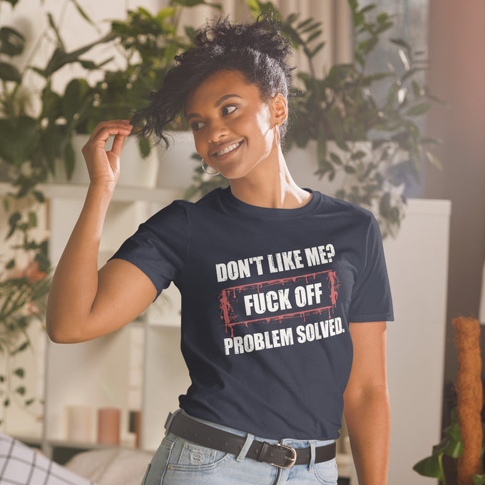 Biker Motorrad T-Shirts "Don't Like Me?" – Marineblau – Vorderansicht