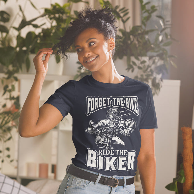 Biker Motorrad T-Shirts " Forget The Bike Ride The Biker " Vaiante 2 – Marineblau – Vorderansicht