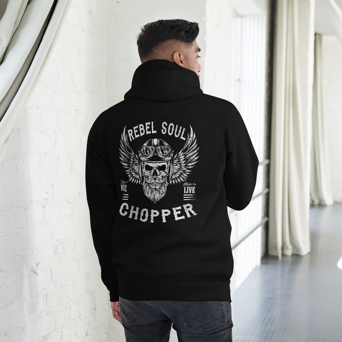 Biker - Premium Unisex Hoodie " Rebel Soul" – Schwarz – Rückansicht