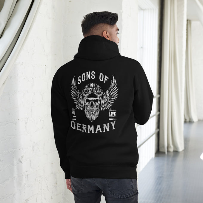 Biker - Premium Unisex Hoodie " Sons of Germany" – Schwarz – Rückansicht