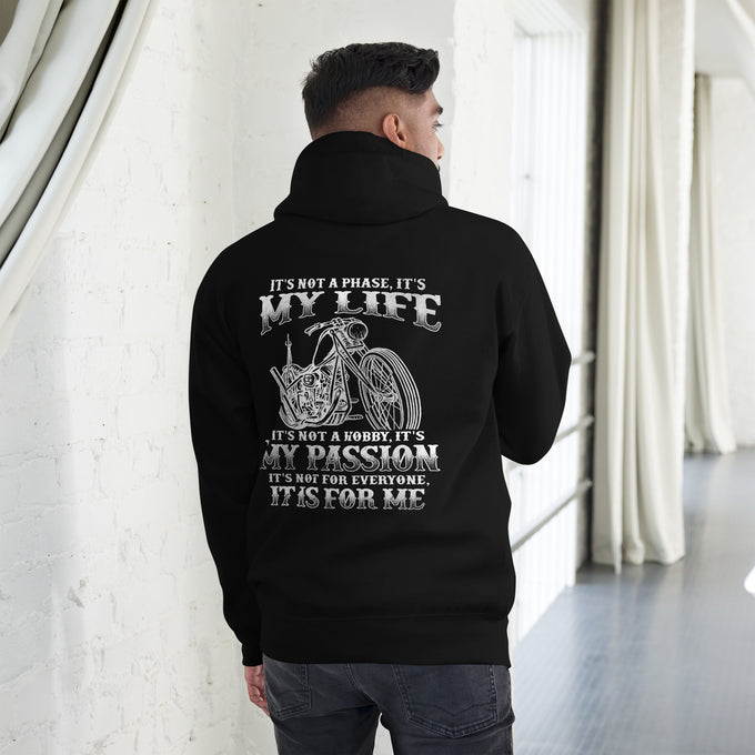 Biker - Premium Unisex Hoodie " My Life My Passion" – Schwarz – Rückansicht