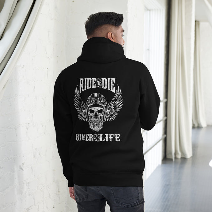 Biker - Premium Unisex Hoodie " Ride or Die " – Schwarz – Rückansicht