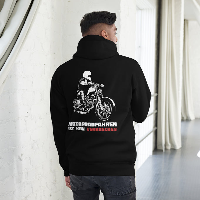 Biker - Premium Unisex Hoodie " Motorradfahren ist kein Verbrechen" – Schwarz – Rückansicht