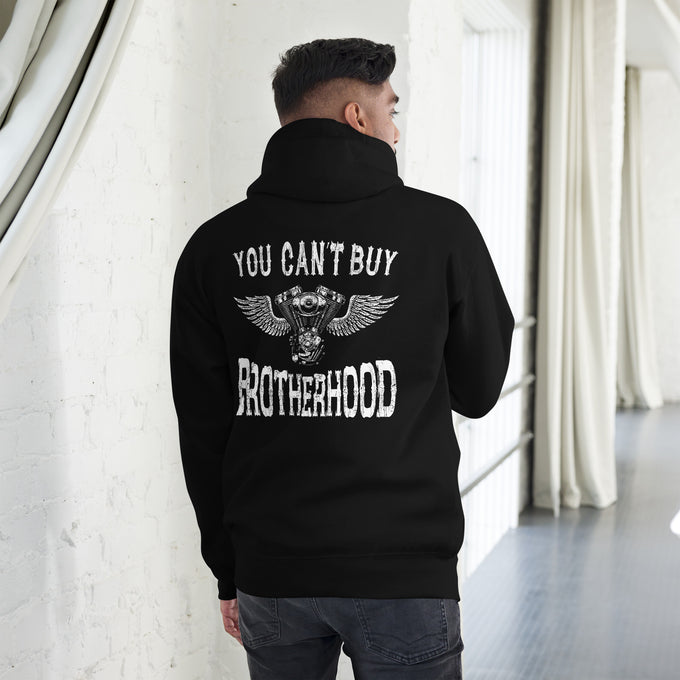 Biker - Premium Unisex Hoodie " You Can´t Buy Brotherhood" Variante 12 – Schwarz – Rückansicht