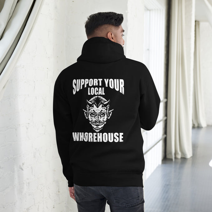 Biker - Premium Unisex Hoodie " Support your Local Whorehouse" – Schwarz – Rückansicht