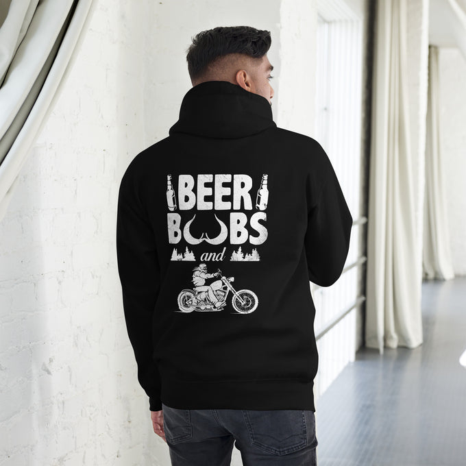 Biker - Premium Unisex Hoodie " Beer, Boobs, Biker" – Schwarz – Rückansicht