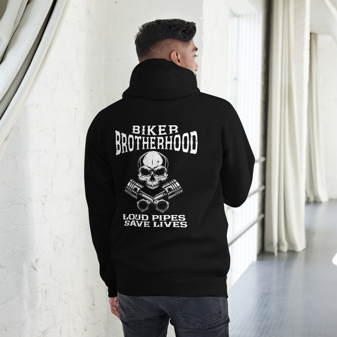 Biker - Premium Unisex Hoodie " Biker Brotherhood" Variante2 – Schwarz – Rückansicht