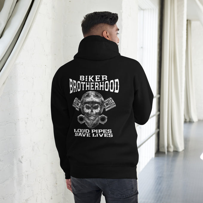 Biker - Premium Unisex Hoodie " Biker Brotherhood" Variante4 – Schwarz – Rückansicht