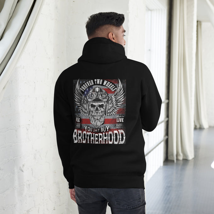Biker - Premium Unisex Hoodie " Forever Two Wheels" Variante 4 – Schwarz – Rückansicht