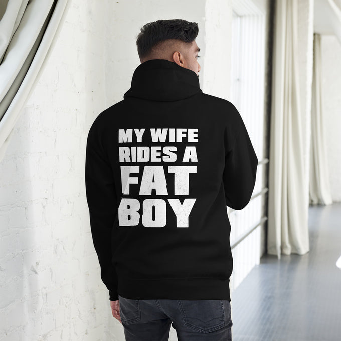 Biker - Premium Unisex Hoodie " My Wife Rides A FAT Boy" – Schwarz – Rückansicht