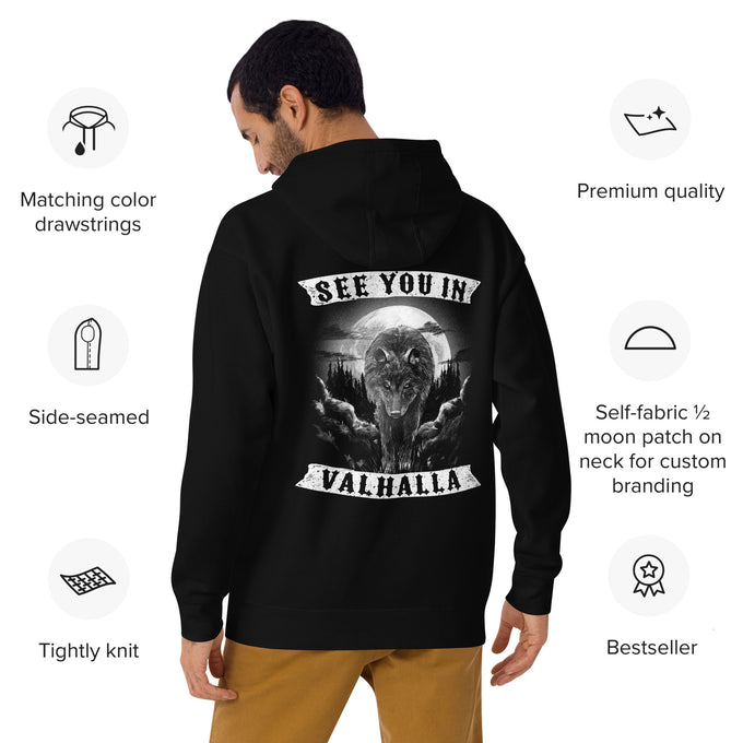 Wikinger Shirts und Hoodies SEE YOU IN VALHALLA" – Schwarz – Rückansicht