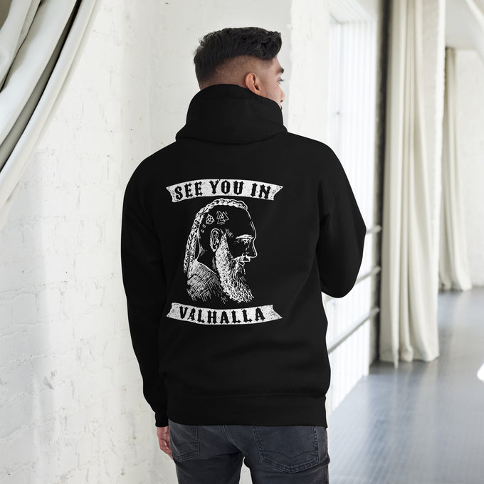 Herren T-Shirt und Hoodies Wikinger "SEE YOU IN VALHALLA" Variante 2 – Schwarz – Rückansicht
