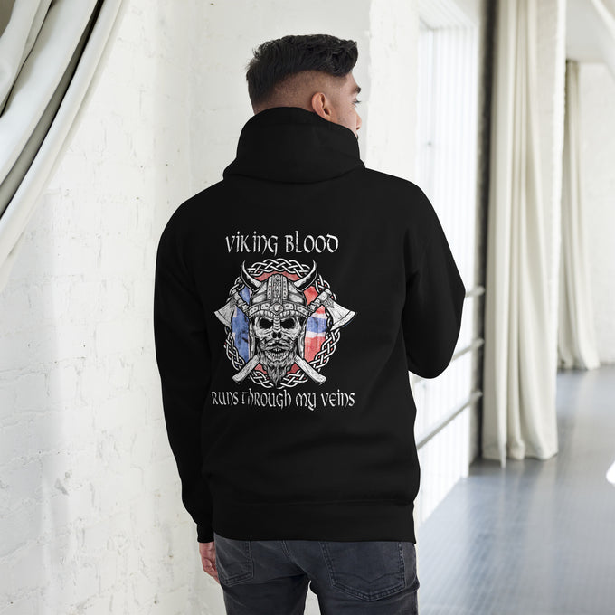 Herren T-Shirt und Hoodies Wikinger "Nordic Blood runs through my Veins" Variante 5 – Schwarz – Rückansicht
