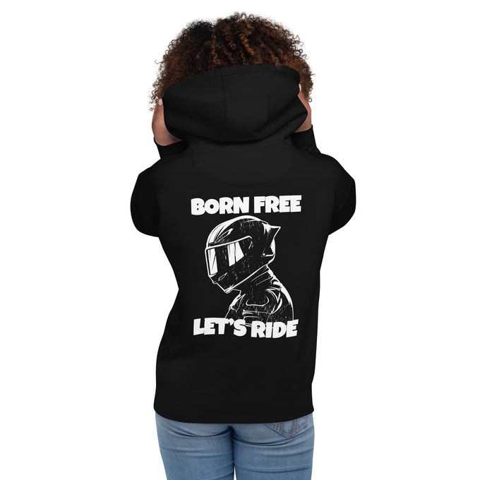 Biker - Premium Unisex Hoodie " Born Free Let´s Ride" Variante 2 – Schwarz – Rückansicht