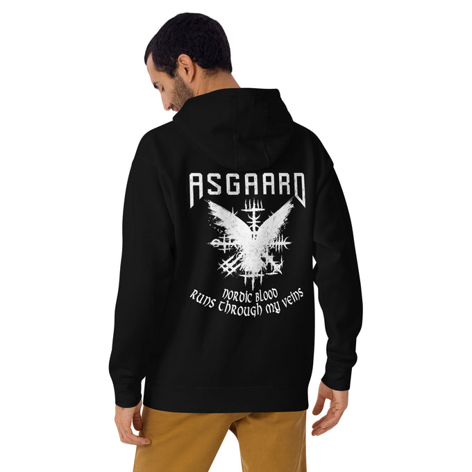 Herren T-Shirt und Hoodies Wikinger "Nordic Blood runs through my Veins" Variante 9 – Schwarz – Rückansicht