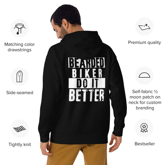 Biker - Premium Unisex Hoodie " Bearded Inked Biker Do It Better" – Schwarz – Rückansicht