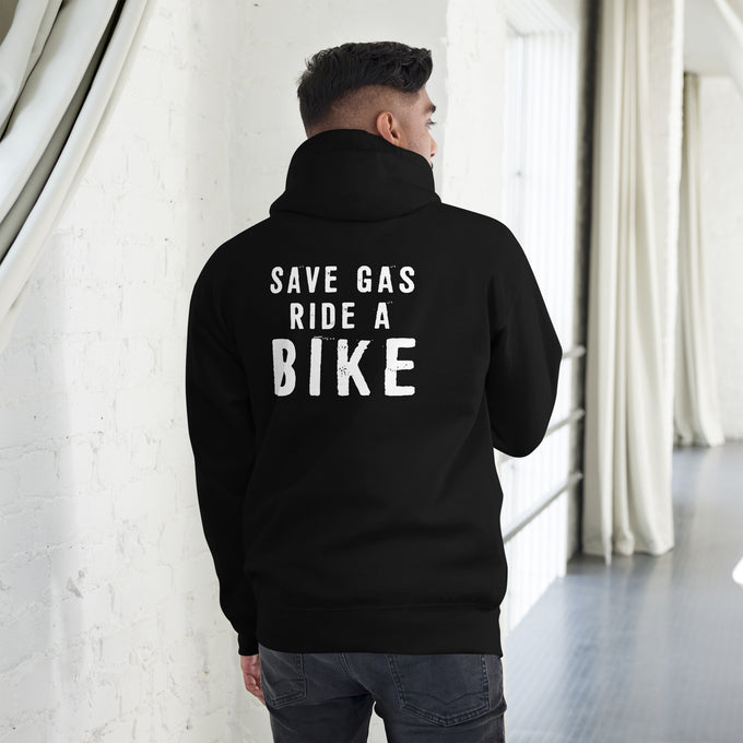 Biker - Premium Unisex Hoodie " SAVE GAS RIDE A BIKE" – Schwarz – Rückansicht