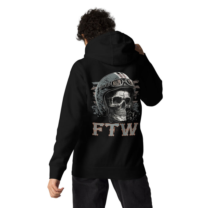Biker - Premium Unisex Hoodie " FTW" Variante1 – Schwarz – Rückansicht