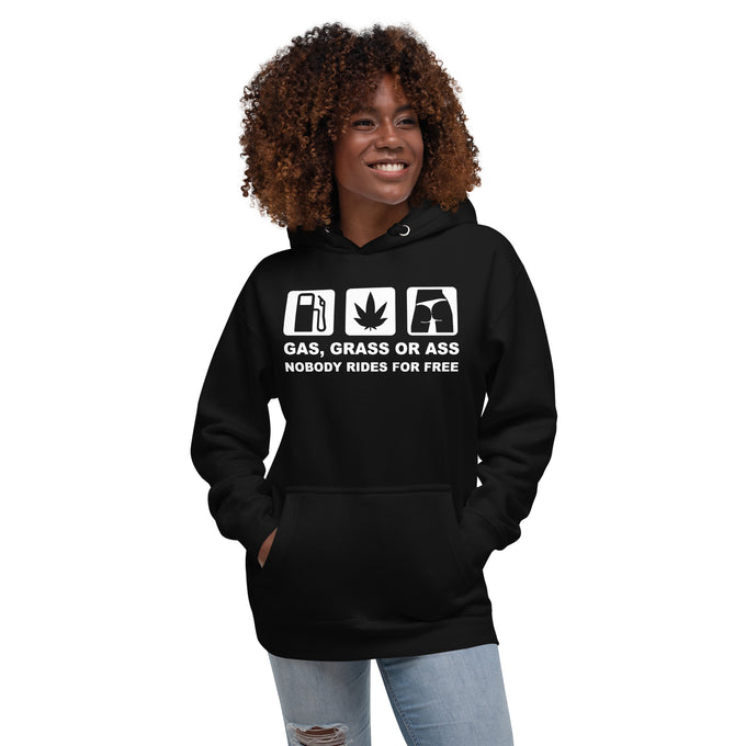 Biker - Premium Unisex Hoodie " Gas Grass or Ass" – Schwarz – Vorderansicht