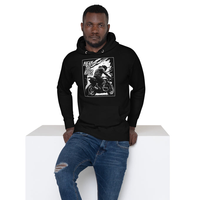 Biker - Premium Unisex Hoodie " Break The Rules" – Schwarz – Vorderansicht
