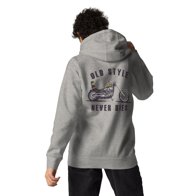 Biker - Premium Unisex Hoodie " Old Style Never Dies Chopper"Variante 2 – Rückansicht