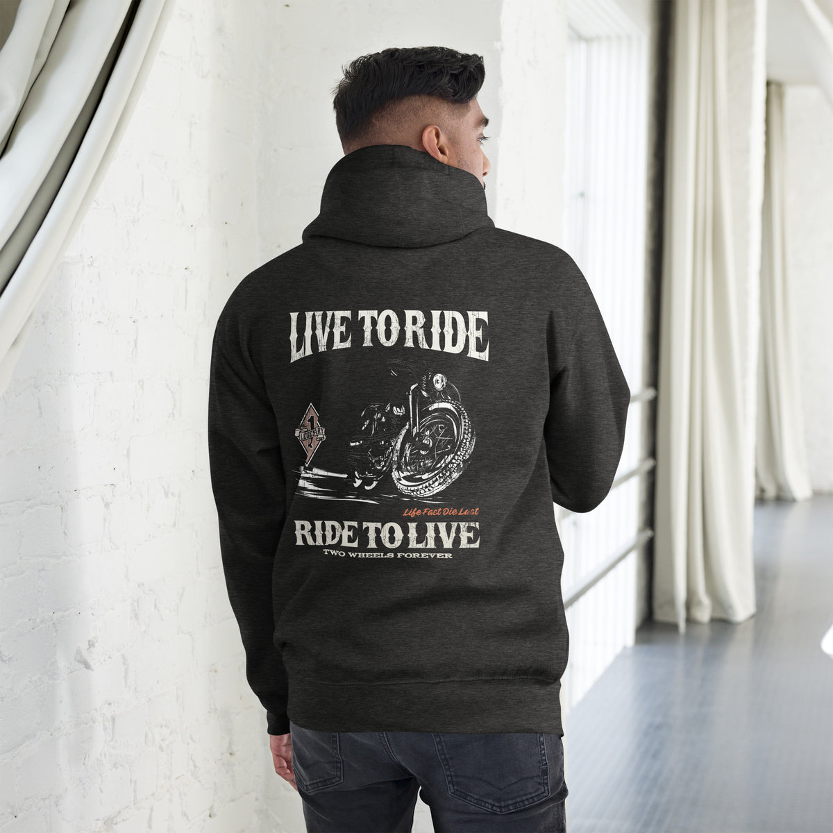 Biker - Premium Unisex Hoodie " Live To Ride" Variante 2-Biker-Shirts