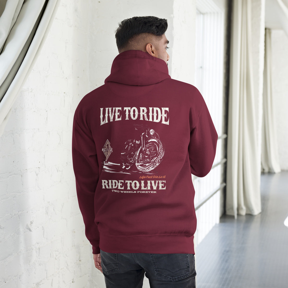 Biker - Premium Unisex Hoodie " Live To Ride" Variante 2-Biker-Shirts