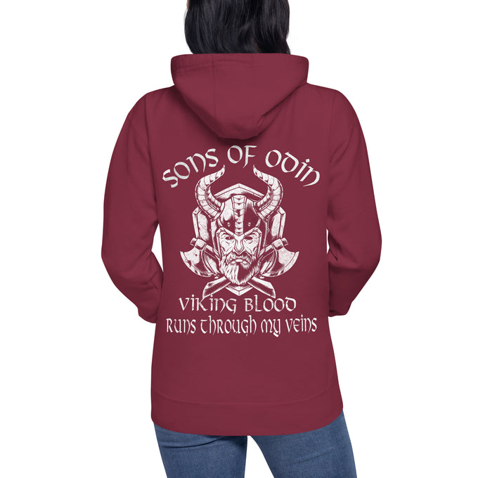 Herren T-Shirt und Hoodies Wikinger "Sons of Odin Viking Blood runs through my Veins" Variante 4 – Rückansicht