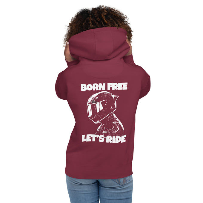 Biker - Premium Unisex Hoodie " Born Free Let´s Ride" Variante 2 – Rückansicht