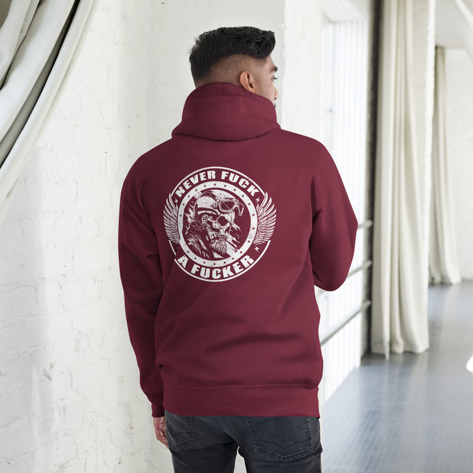 Biker - Premium Unisex Hoodie "Never Fck a Fcker" Variante 4 – Rückansicht